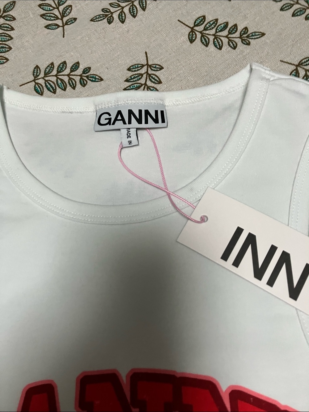 Ganni White Tank Top with Red Cherry heart Graphic print sleeveless Tee - Picture 3 of 6
